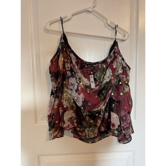 Express- Women's Off the Shoulder Slit Sleeve Sheer Floral Shirt, Size Large NWT - Picture 1 of 7